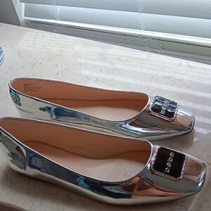 bebe Silver Women's Flats with Embellished Buckle